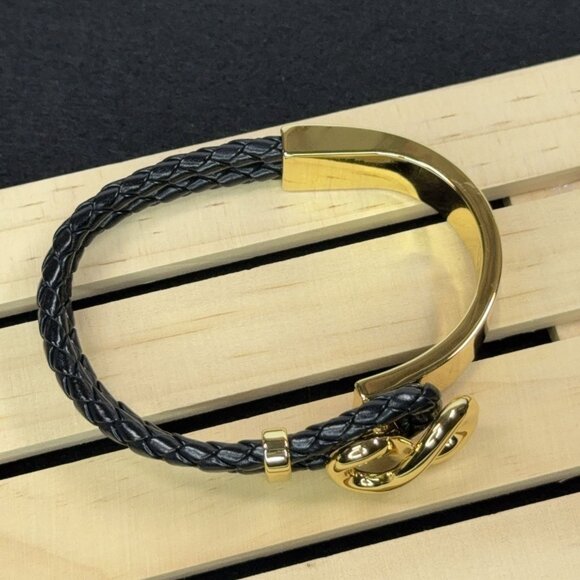 Roberto By RFM Bracelet Gold Tone Princess Lee Infinity Station Woven Black Cord - Picture 6 of 7